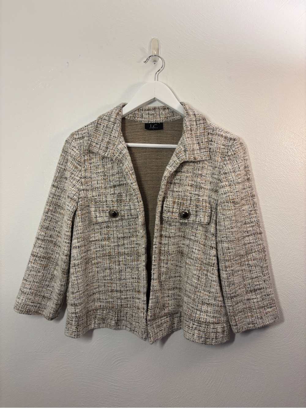 LC By Laura Cruz Cream Tweed Jacket Blazer Size Large